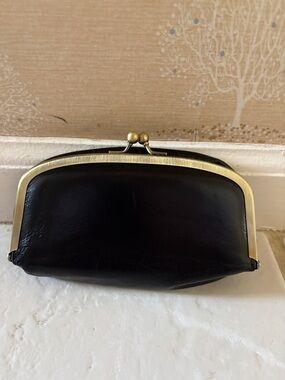 Hobo Classic Black Leather Kiss-Lock Clutch